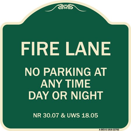 Signmission Wisconsin Fire Lane No Parking Anytime Day or Night Heavy-Gauge Alum Sign, 18" x 18", G-1818-22702 A-DES-G-1818-22702
